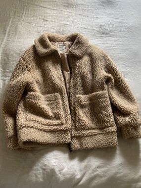 Oversized slouchy teddy sherpa zip up coat jacket with front pockets from Garage